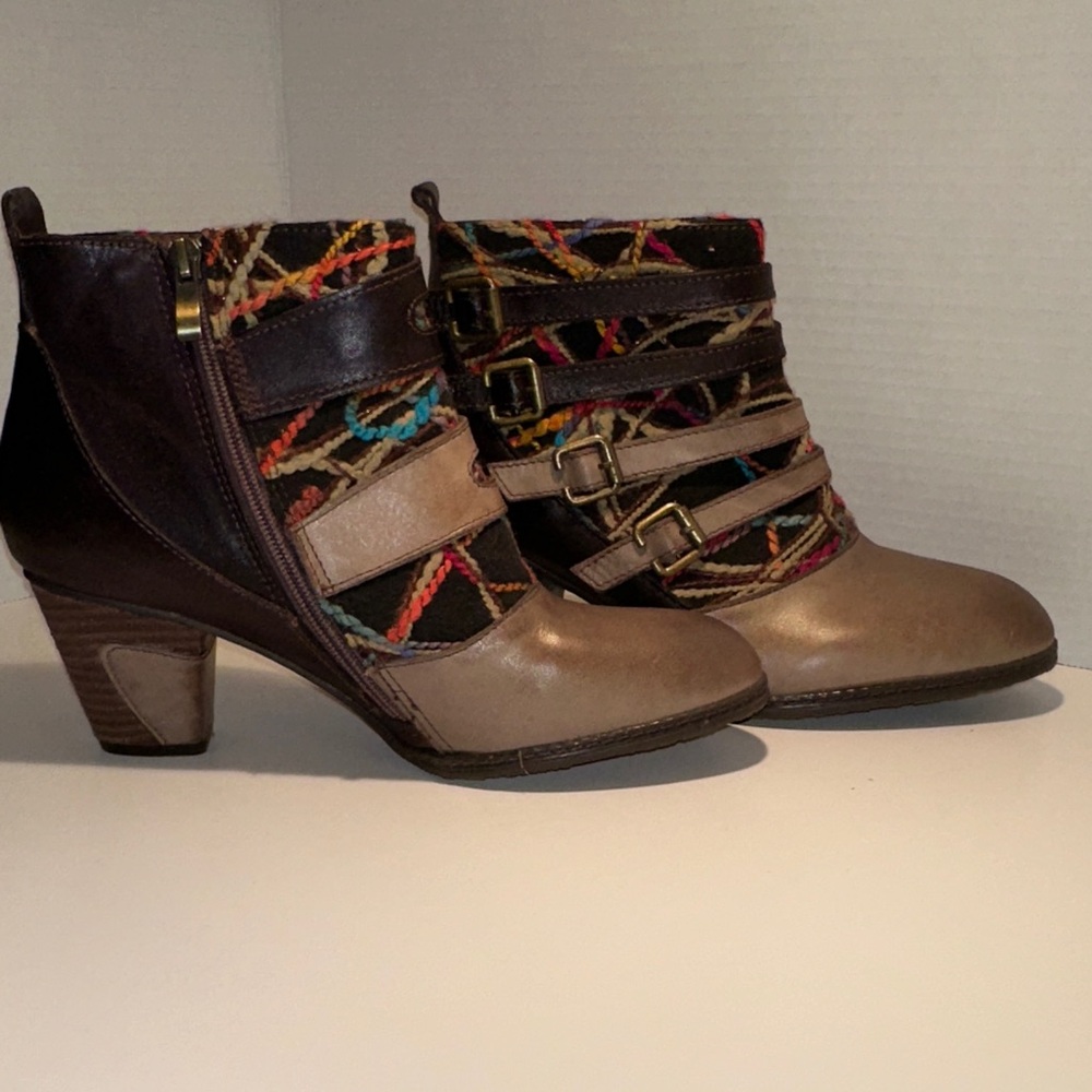 Boho Artsy Maximalist Multicolor Leather Women’s Size 40 Spring Step Ankle Boots - Picture 8 of 8